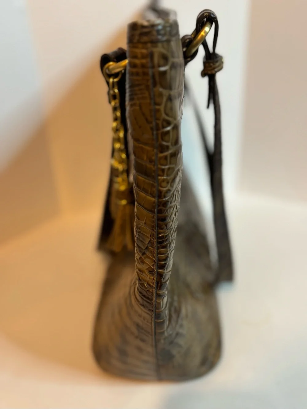Brahmin Metallic Brown Croc-Embossed Tote